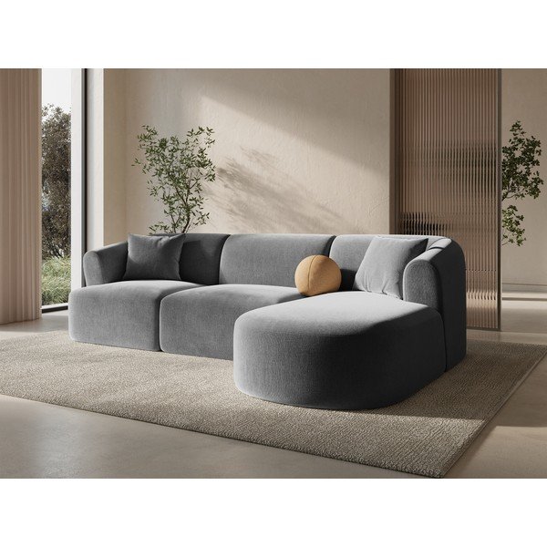 Gaiši pelēks samta stūra dīvāns (ar labo stūri/ar zvilni) Campi – Cosmopolitan Design-image-1