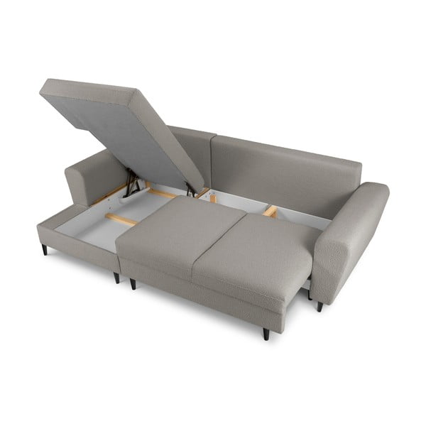 Gaiši pelēks salokāms stūra dīvāns ar uzglabāšanas vietu no buklē auduma (ar kreiso stūri/ar zvilni) Kyoto – Cosmopolitan Design-image-3