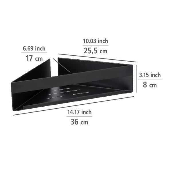 Matēti melns stūra nerūsējošā tērauda pašlīmējošs vannas istabas plaukts Genova – Wenko-image-2