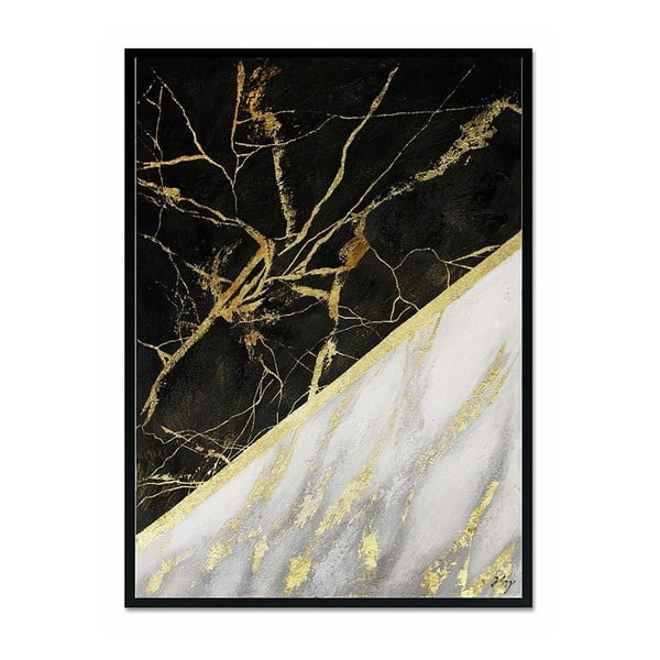 Sienas ar rokām apgleznota glezna JohnsonStyle Gold & Black Marble, 53 x 73 cm