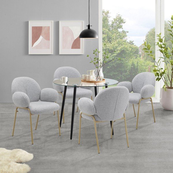 Gaiši pelēki polsterēti ēdamistabas krēsli ar roku balstiem (2 gab.) Iwama – Støraa-image-1