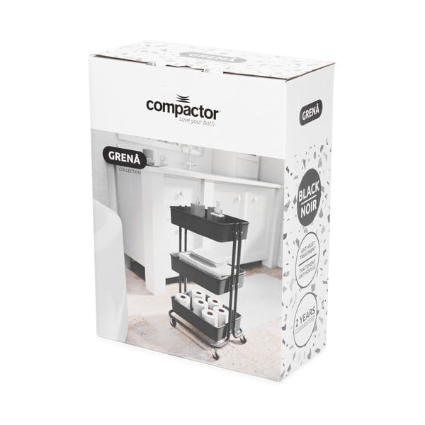 Melns plastmasas plaukts uz riteņiem 43x36 cm Grena – Compactor-image-4