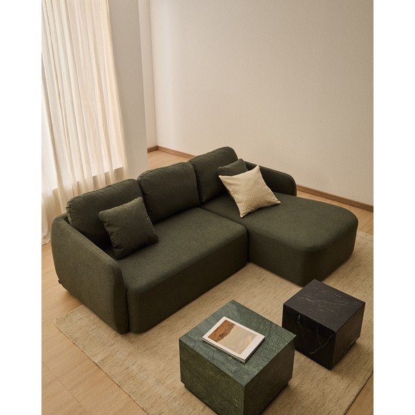 Tumši zaļš salokāms stūra dīvāns no šenila auduma (ar labo stūri/ar zvilni) Laira – Kave Home-image-1