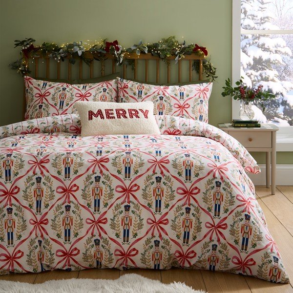 Dabīga toņa vienguļamā gultas veļa 135x200 cm Christmas Nutcracker Bows – Catherine Lansfield-image-3
