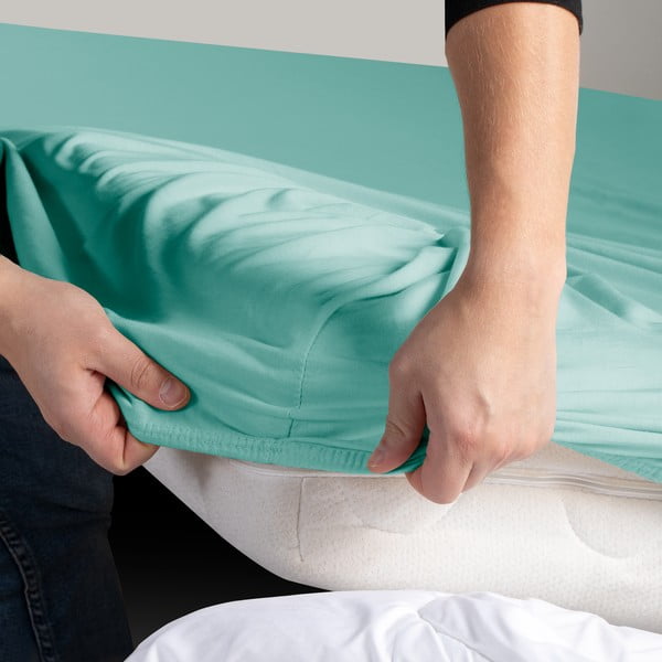 Tirkīzzils trikotāžas palags ar gumiju 200x200 cm Amber – Restilo-image-3