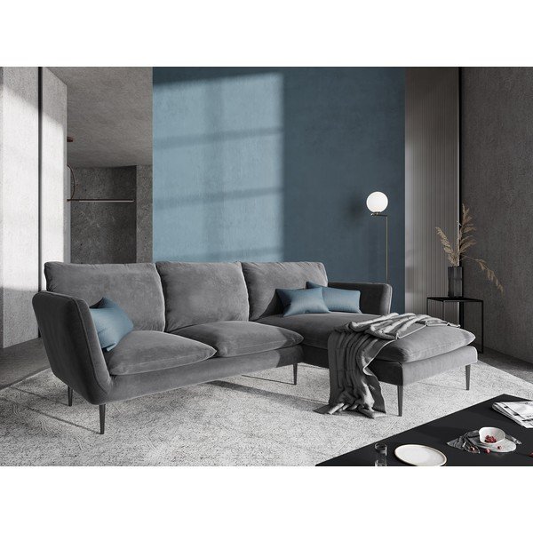 Gaiši pelēks samta stūra dīvāns Mazzini Sofas Acacia, labais stūris-image-1