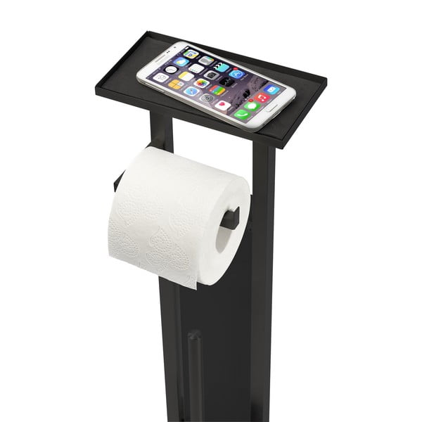 Melns nerūsējošā tērauda tualetes papīra turētājs ar statīvu Debar – Wenko-image-2