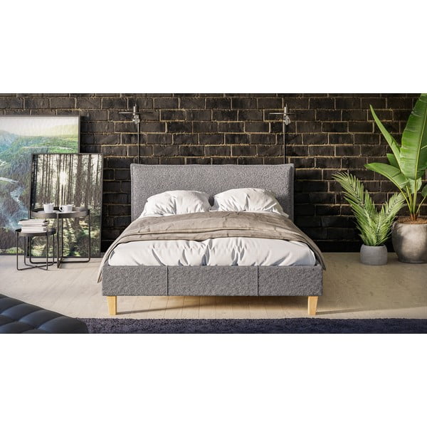 Pelēka mīksta divvietīga gulta ar režģi 140x200 cm Tina – Ropez-image-1