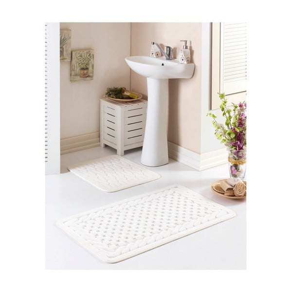 2 krēmkrāsas un baltas krāsas vannas istabas paklājiņu komplekts