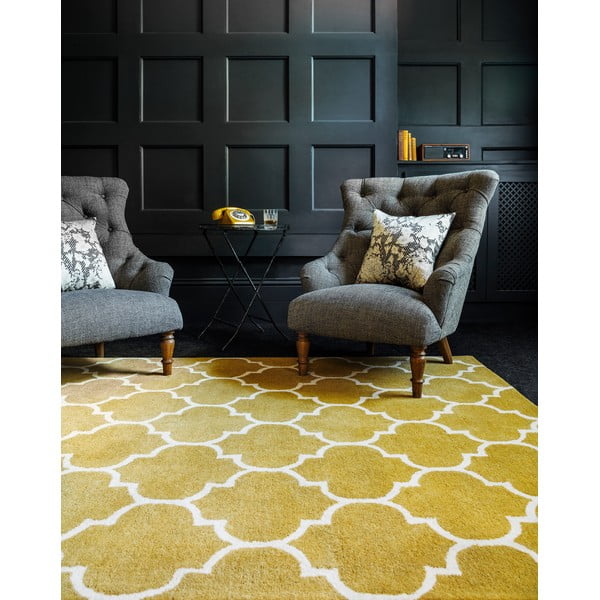 Okera dzeltens ar rokām darināts vilnas paklājs 200x290 cm Albany – Asiatic Carpets-image-1