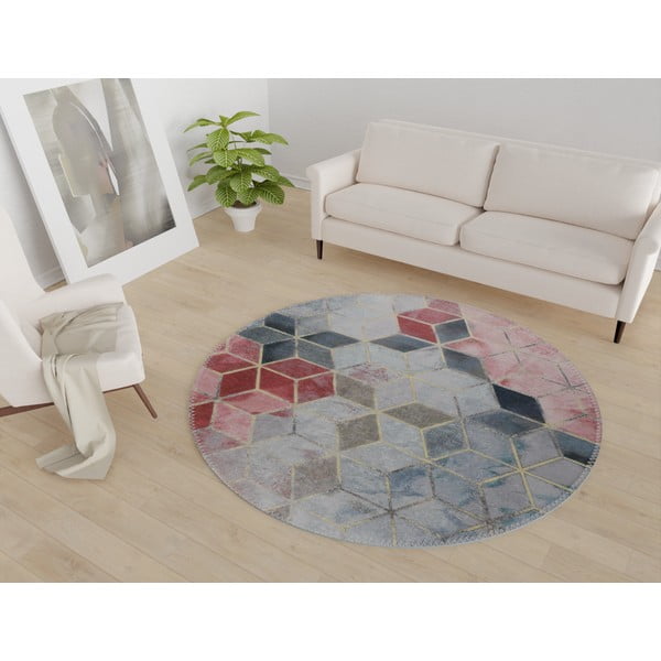 Rozā/gaiši pelēks mazgājams apaļš paklājs ø 100 cm – Vitaus-image-1