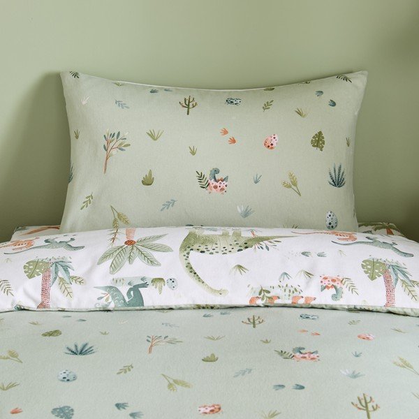 Krēmkrāsas vienguļamā flaneļa bērnu gultas veļa 135x200 cm Brushed Sleepy Saurus Dino – Catherine Lansfield-image-3