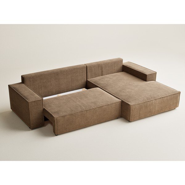 Gaiši brūns salokāms stūra dīvāns no šenila auduma ar uzglabāšanas vietu (ar labo stūri/ar zvilni) Maze – Maison de Rêve-image-3