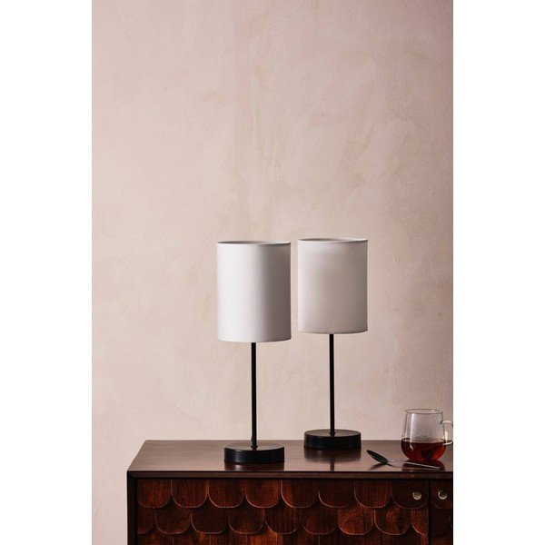 Balta/melna tekstila galda lampa (augstums 45 cm) Seth – Jotex-image-2