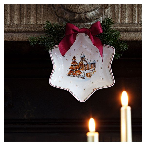 Sarkanbalts porcelāna servīzes trauks zvaigznes formā Villeroy & Boch Gingerbread Village, 24,5 x 24,5 cm-image-1