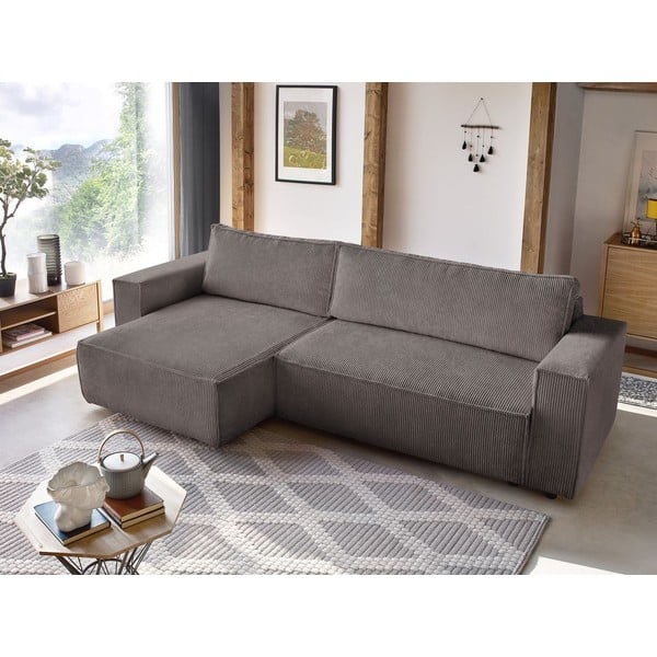 Pelēkbrūns velveta salokāms/ar uzglabāšanas vietu stūra dīvāns Nihad – Bobochic Paris-image-1