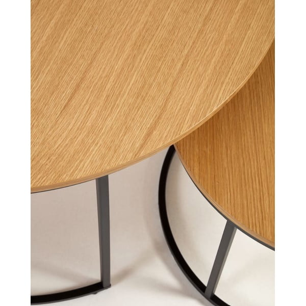 Apaļi žurnālgaldiņi ar ozolkoka imitācijas virsmu (2 gab.) ø 80 cm Yona – Kave Home-image-3