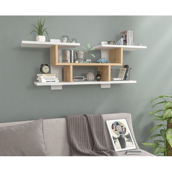Balts/dabīga toņa divstāvu plaukts ar priedes koka imitāciju Mint – Gauge Concept-image-1