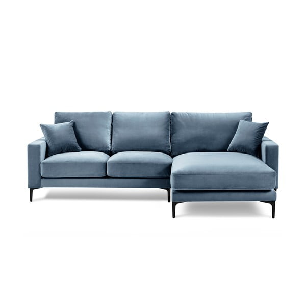 Gaiši zils samta stūra dīvāns Kooko Home Harmony, labais stūris
