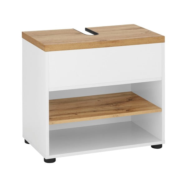 Balts skapītis zem izlietnes ar ozolkoka imitāciju 60x57 cm Thessa – Støraa-image-1