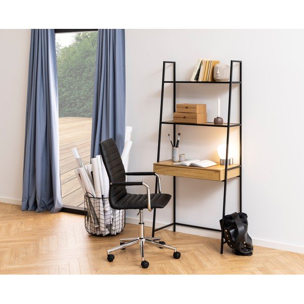 Melns grāmatplaukts ar ozolkoka imitāciju 77x175 cm Seaford – Actona-image-1