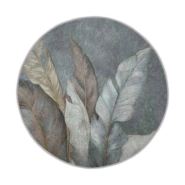 Zaļš/pelēks mazgājams apaļš paklājs ø 100 cm Dusty Leaves – Mila Home