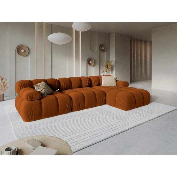 Terakotas oranžs samta modulārais stūra dīvāns (ar labo stūri/ar zvilni) – Micadoni -image-1