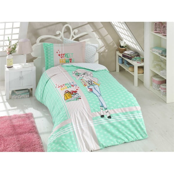 Zaļa gultas veļa ar gultas pārklāju vienvietīgai gultai Street Fashion, 160 x 220 cm