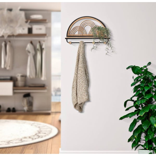 Metāla sienas pakaramais ar plauktu melnā/dabīgā tonī Oporto – Mauro Ferretti-image-1