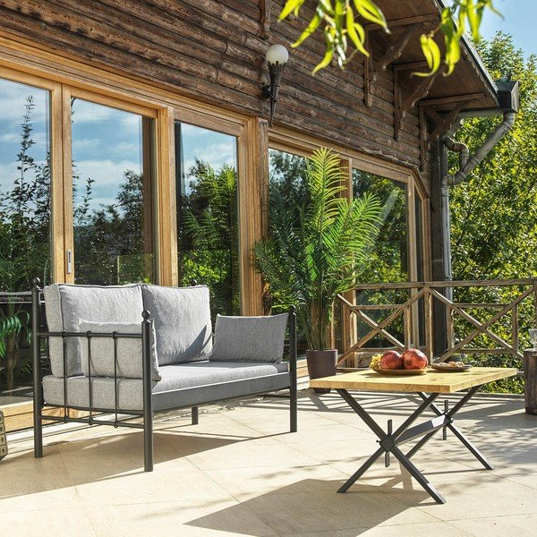 Melns/gaiši pelēks dārza atpūtas komplekts 4 personām Lalas – Floriane Garden-image-1