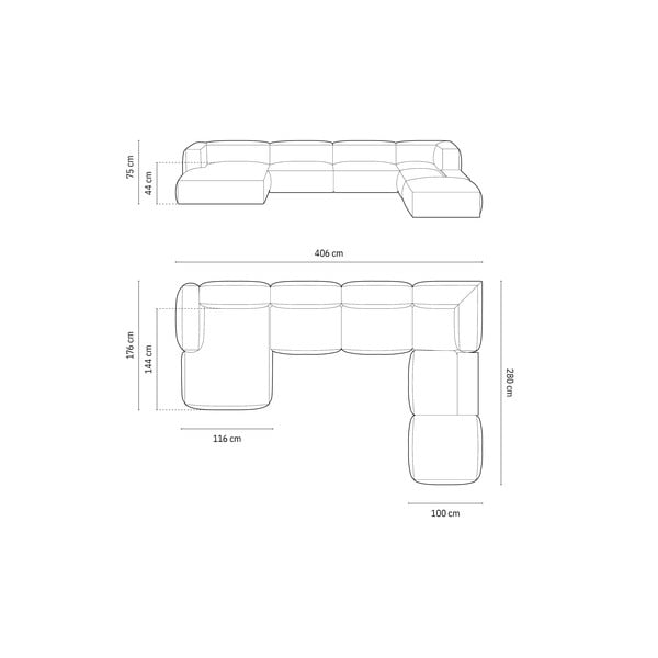 Gaiši brūns samta modulārais stūra dīvāns (ar labo stūri/U veida) Martina – Micadoni -image-4