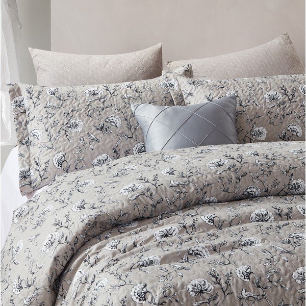 Brūns mikrošķiedras pārklājs ar divām spilvendrānām Sleeptime Classic Flower, 180 x 250 cm-image-1