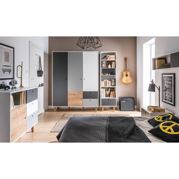 Balta un pelēka kumode ar koka detaļām Vox Concept-image-1