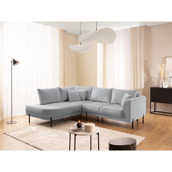 Gaiši pelēks stūra dīvāns no šenila auduma (ar kreiso stūri/L veida) Mauris  – Ropez-image-1