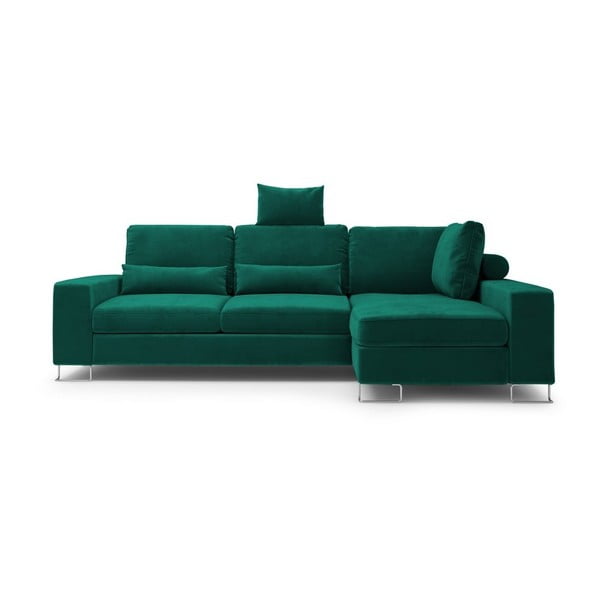 Tumši zaļš izlaižams samta stūra dīvāns ar glabāšanas vietu Windsor & Co Sofas Diane, labais stūris