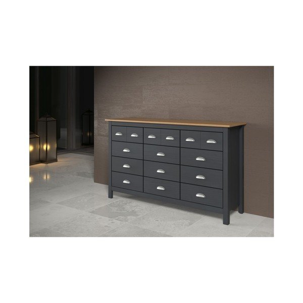 Antracīta pelēka priedes masīvkoka kumode ar 12 atvilktnēm Marckeric Jade-image-4