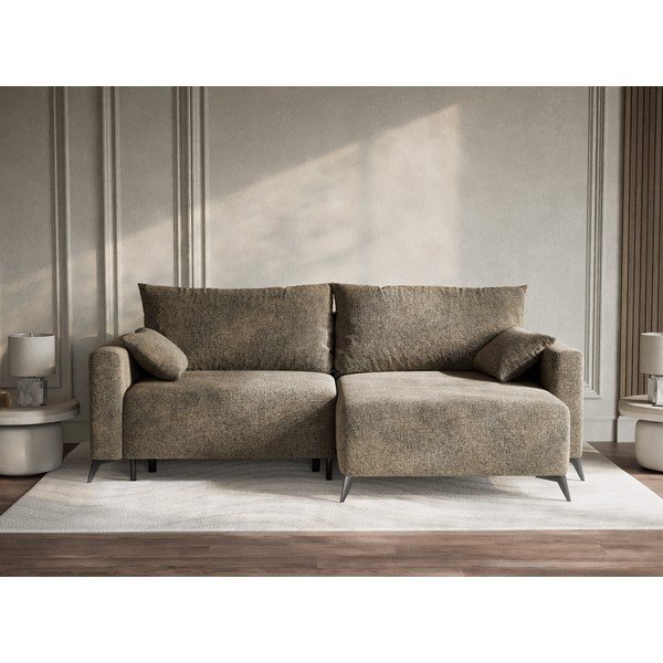 Brūns salokāms stūra dīvāns no šenila auduma ar uzglabāšanas vietu (ar labo stūri/ar zvilni) Leon – Maison de Rêve-image-1