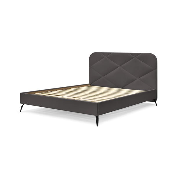 Tumši pelēka polsterēta divvietīga gulta ar redelēm 140x190 cm Prune – Bobochic Paris-image-4