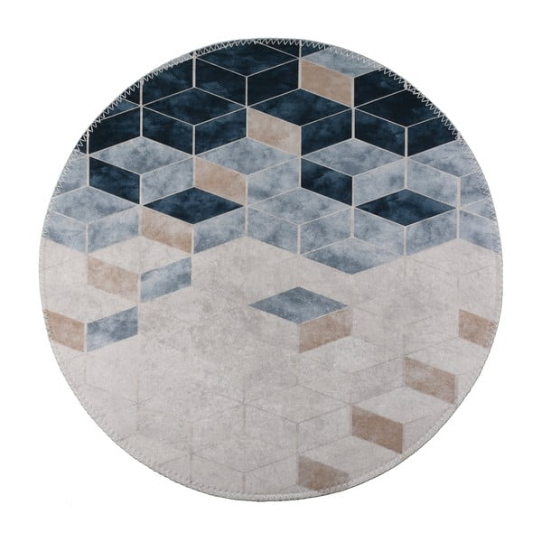 Balts/zils mazgājams apaļš paklājs ø 80 cm – Vitaus