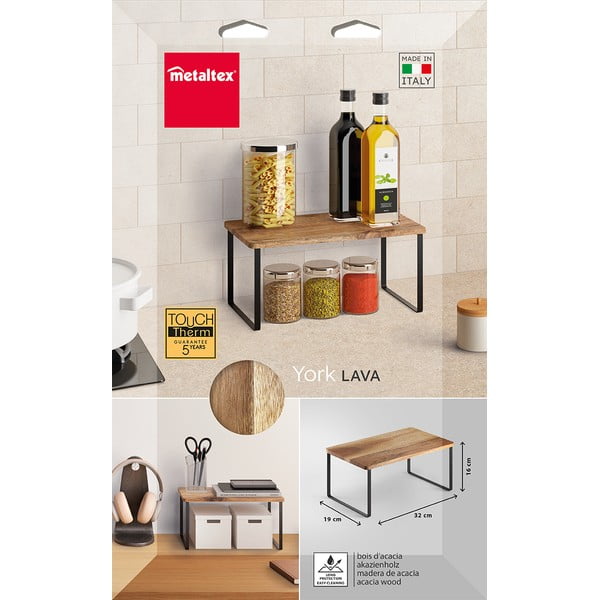 Matēti melns/dabīga toņa koka papildu virtuves plaukts 32x19 cm York – Metaltex-image-3