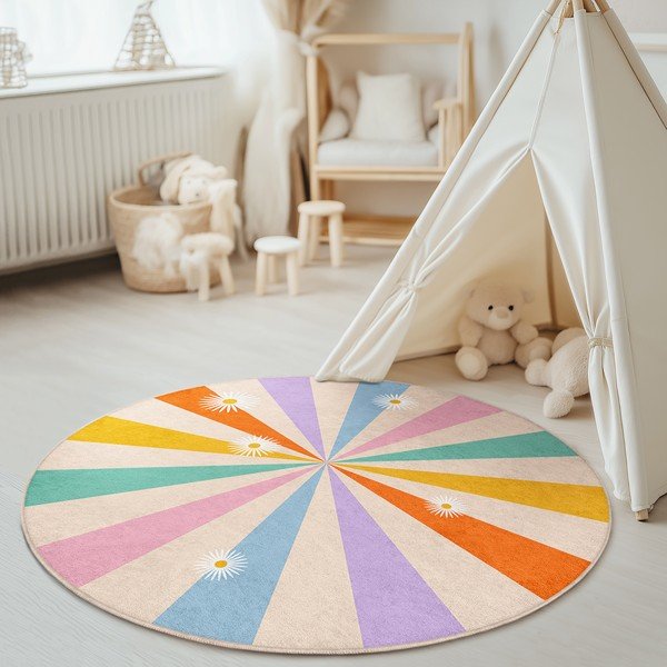 Mazgājams bērnu paklājs ø100 cm Rainbow Daisy – Mila Home-image-2