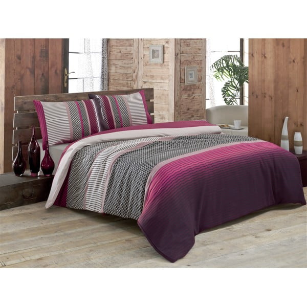 Bordo krāsas gultasveļa un gultas pārklājs divguļamai gultai Lotus, 200 x 220 cm