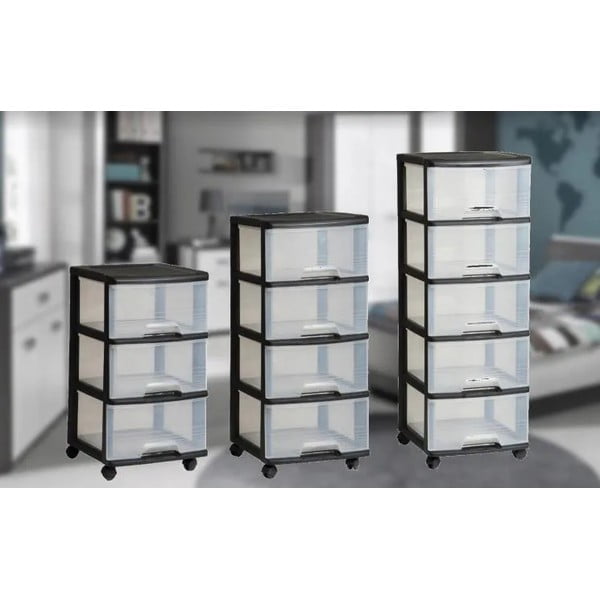 Melns/caurspīdīgs plastmasas plaukts uz riteņiem 37x80,5 cm – Curver-image-2