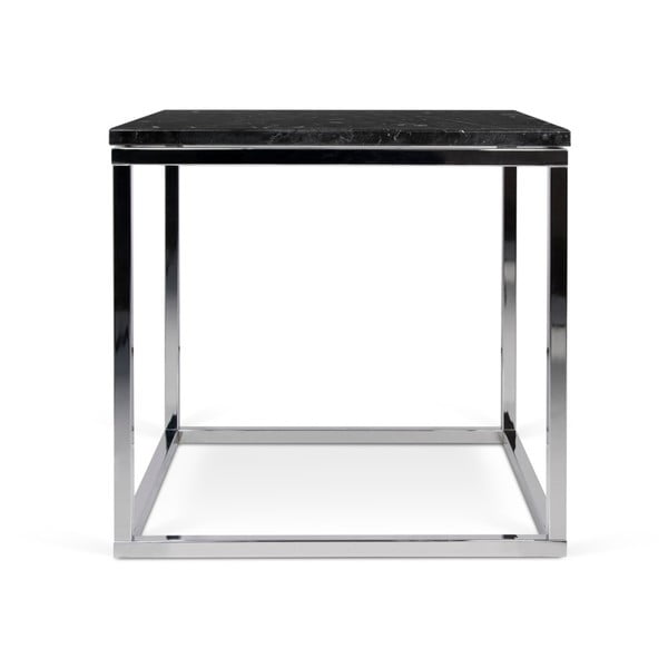 TemaHome Prairie sānu galdiņš ar hromētu pamatni un melnu marmora virsmu, 50 x 50 cm