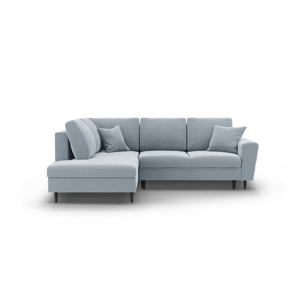 Gaiši zils samta salokāms stūra dīvāns ar uzglabāšanas vietu (ar kreiso stūri/L veida) Kyoto – Cosmopolitan Design