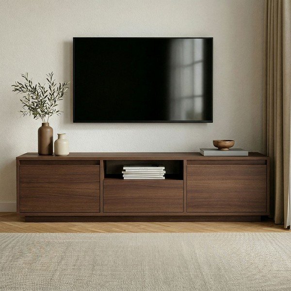 Tumša dabīga toņa TV galdiņš ar riekstkoka imitāciju 160x42x30 cm Sentinel – Kalune Design-image-2