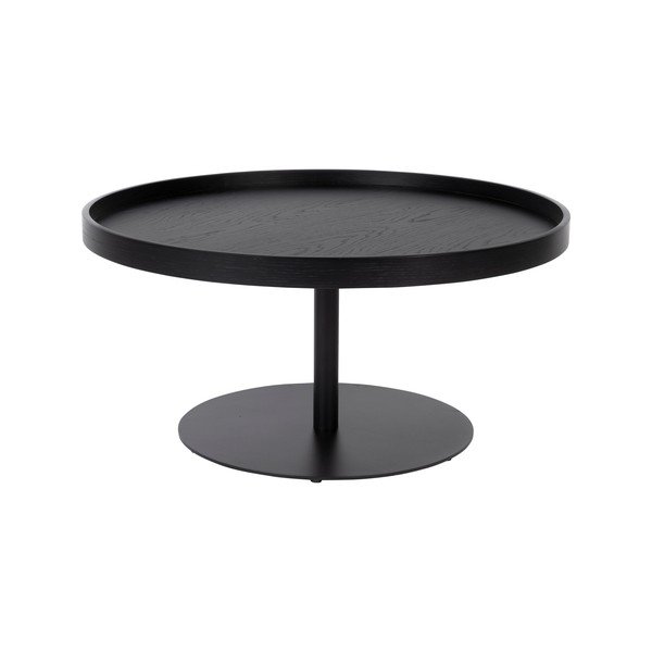 Melns apaļš žurnālgaldiņš ar ozolkoka imitācijas galda virsmu ø 70 cm Yuri L – White Label