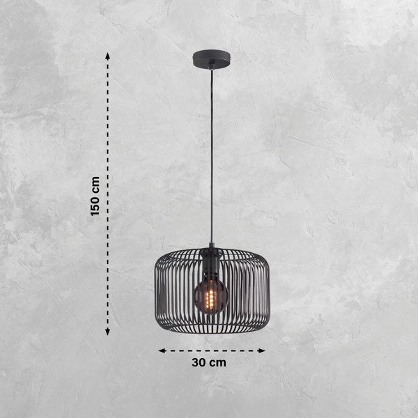 Melna piekaramā lampa ar metāla abažūru ø 30 cm Cage – Fischer & Honsel-image-2