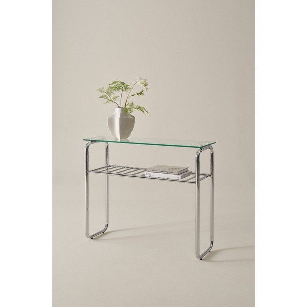 Spīdīgas sudraba krāsas konsoles galds ar stikla galda virsmu 32x100 cm Walle – Jotex-image-1