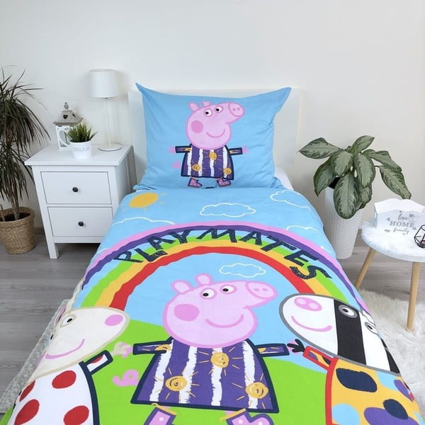 Vienguļamā kokvilnas bērnu gultas veļa ar spīdošu efektu 140x200 cm Peppa Pig – Jerry Fabrics-image-3